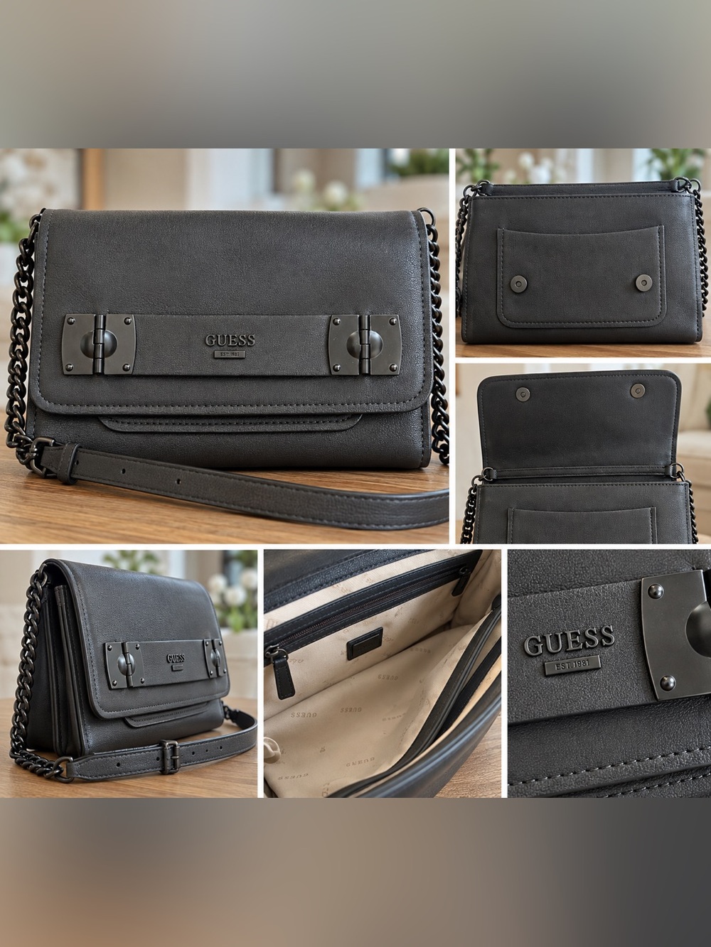 GUESS Frankee Black Crossbody Clutch Shoulder Bag